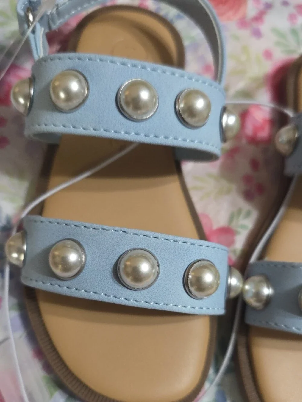 Cat & Jack Light Blue Pearl Strap Girls Sandals